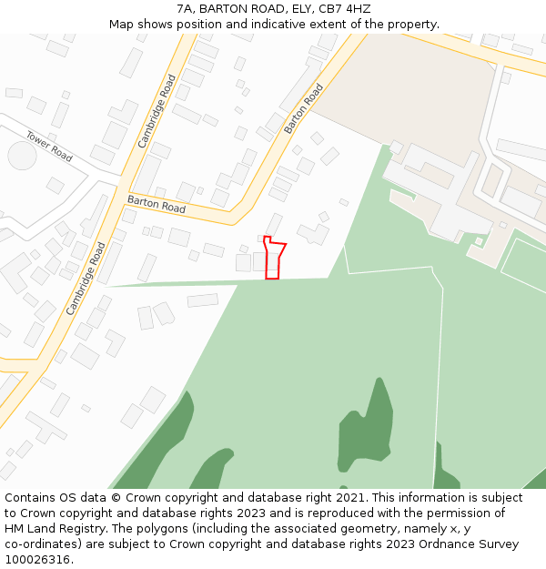 7A, BARTON ROAD, ELY, CB7 4HZ: Location map and indicative extent of plot