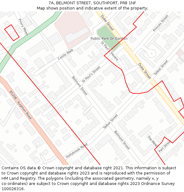 7A, BELMONT STREET, SOUTHPORT, PR8 1NF: Location map and indicative extent of plot