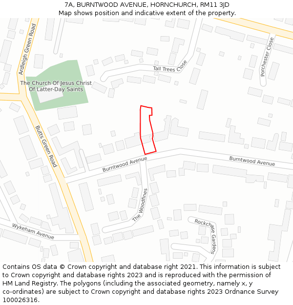 7A, BURNTWOOD AVENUE, HORNCHURCH, RM11 3JD: Location map and indicative extent of plot