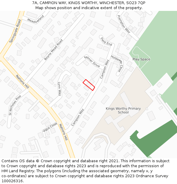 7A, CAMPION WAY, KINGS WORTHY, WINCHESTER, SO23 7QP: Location map and indicative extent of plot