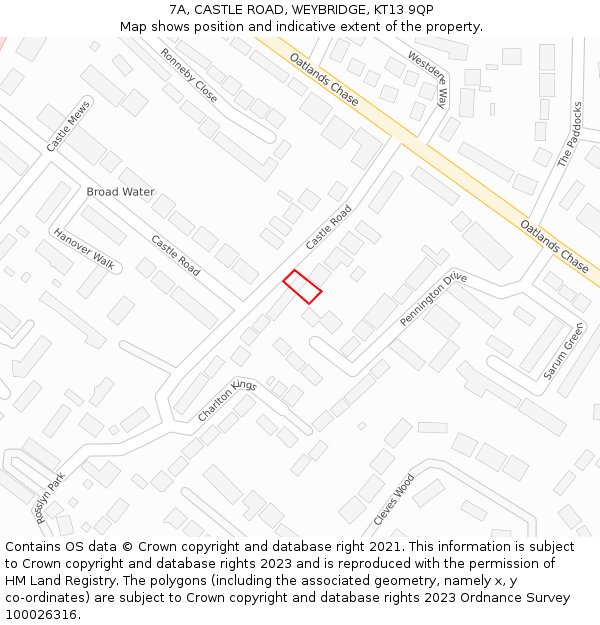 7A, CASTLE ROAD, WEYBRIDGE, KT13 9QP: Location map and indicative extent of plot