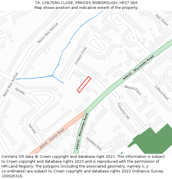 7A, CHILTERN CLOSE, PRINCES RISBOROUGH, HP27 0EA: Location map and indicative extent of plot