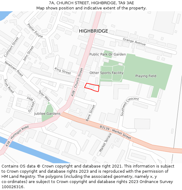 7A, CHURCH STREET, HIGHBRIDGE, TA9 3AE: Location map and indicative extent of plot