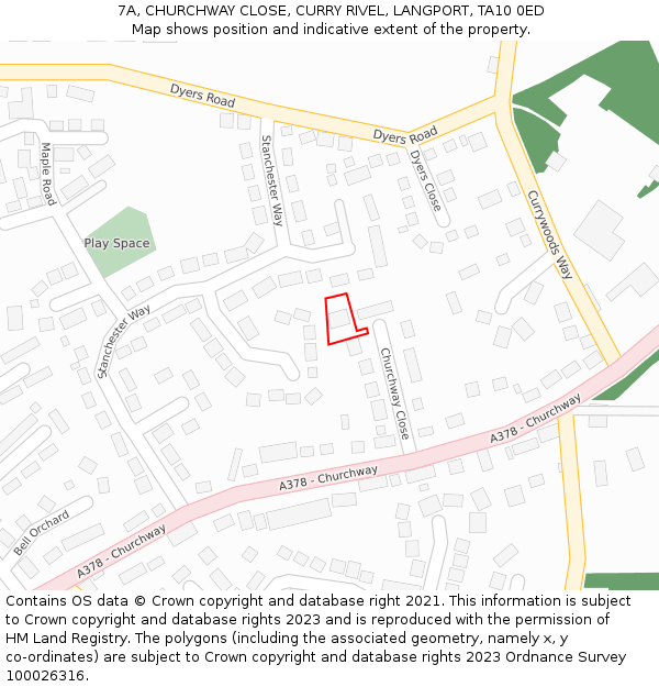 7A, CHURCHWAY CLOSE, CURRY RIVEL, LANGPORT, TA10 0ED: Location map and indicative extent of plot