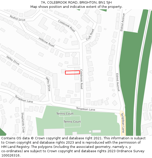 7A, COLEBROOK ROAD, BRIGHTON, BN1 5JH: Location map and indicative extent of plot