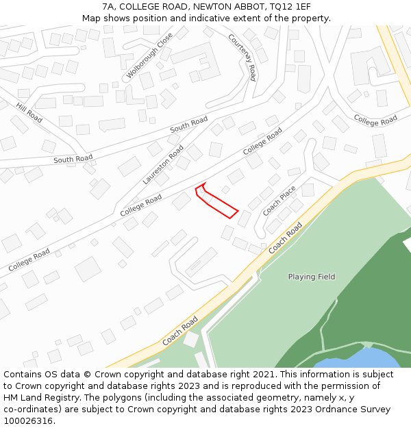7A, COLLEGE ROAD, NEWTON ABBOT, TQ12 1EF: Location map and indicative extent of plot