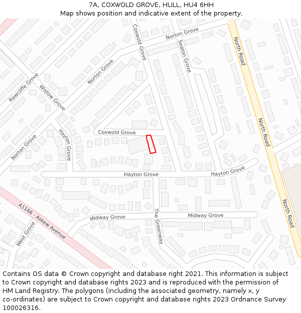 7A, COXWOLD GROVE, HULL, HU4 6HH: Location map and indicative extent of plot