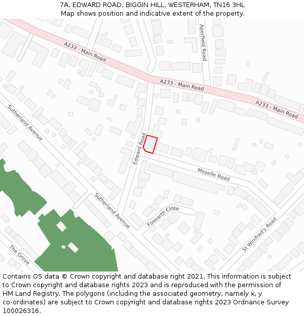 7A, EDWARD ROAD, BIGGIN HILL, WESTERHAM, TN16 3HL: Location map and indicative extent of plot