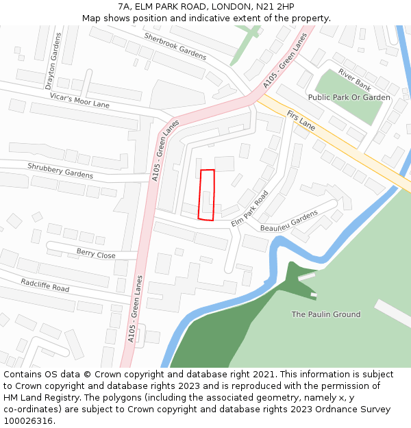 7A, ELM PARK ROAD, LONDON, N21 2HP: Location map and indicative extent of plot