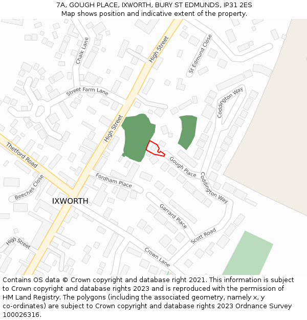 7A, GOUGH PLACE, IXWORTH, BURY ST EDMUNDS, IP31 2ES: Location map and indicative extent of plot