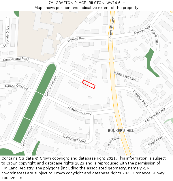 7A, GRAFTON PLACE, BILSTON, WV14 6LH: Location map and indicative extent of plot