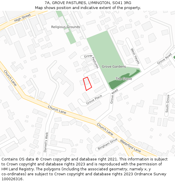 7A, GROVE PASTURES, LYMINGTON, SO41 3RG: Location map and indicative extent of plot