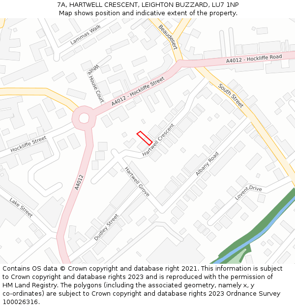 7A, HARTWELL CRESCENT, LEIGHTON BUZZARD, LU7 1NP: Location map and indicative extent of plot