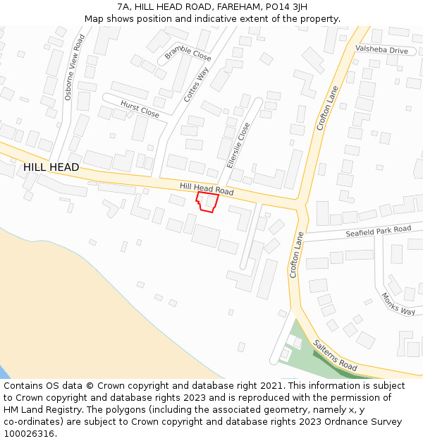 7A, HILL HEAD ROAD, FAREHAM, PO14 3JH: Location map and indicative extent of plot