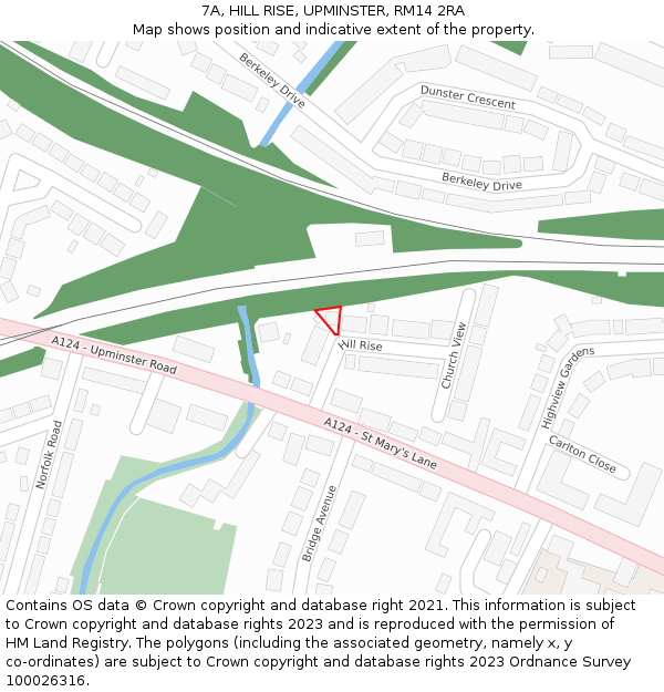 7A, HILL RISE, UPMINSTER, RM14 2RA: Location map and indicative extent of plot