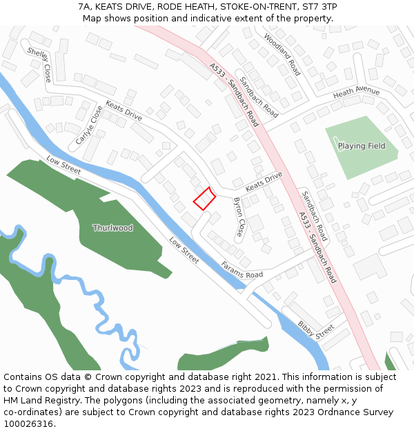 7A, KEATS DRIVE, RODE HEATH, STOKE-ON-TRENT, ST7 3TP: Location map and indicative extent of plot