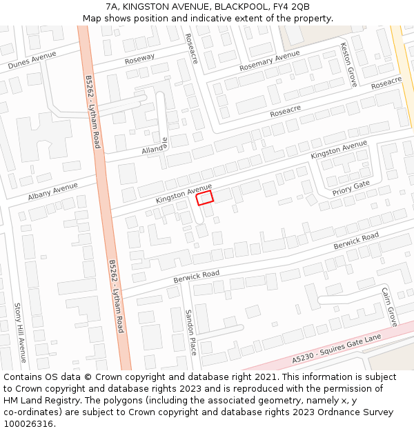 7A, KINGSTON AVENUE, BLACKPOOL, FY4 2QB: Location map and indicative extent of plot