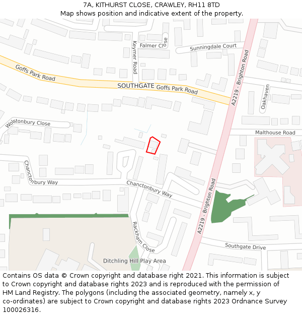 7A, KITHURST CLOSE, CRAWLEY, RH11 8TD: Location map and indicative extent of plot