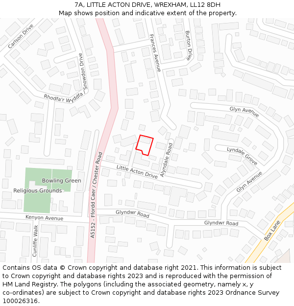 7A, LITTLE ACTON DRIVE, WREXHAM, LL12 8DH: Location map and indicative extent of plot