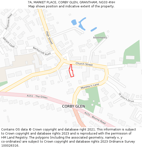 7A, MARKET PLACE, CORBY GLEN, GRANTHAM, NG33 4NH: Location map and indicative extent of plot