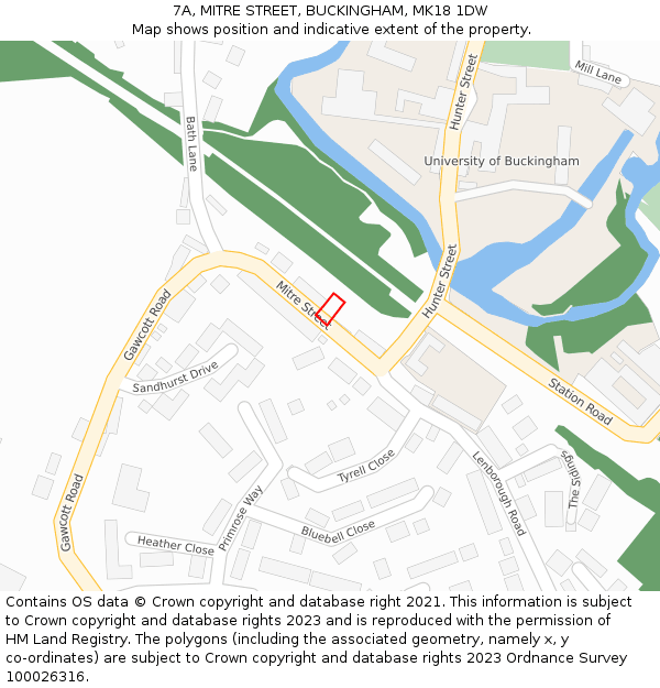 7A, MITRE STREET, BUCKINGHAM, MK18 1DW: Location map and indicative extent of plot