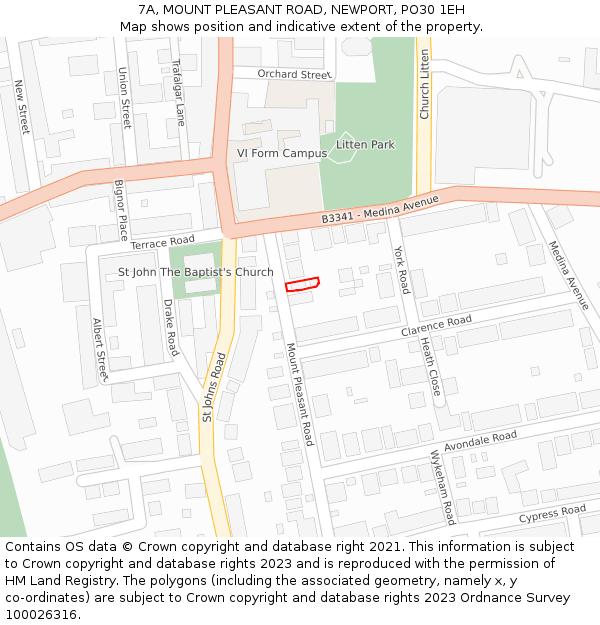 7A, MOUNT PLEASANT ROAD, NEWPORT, PO30 1EH: Location map and indicative extent of plot