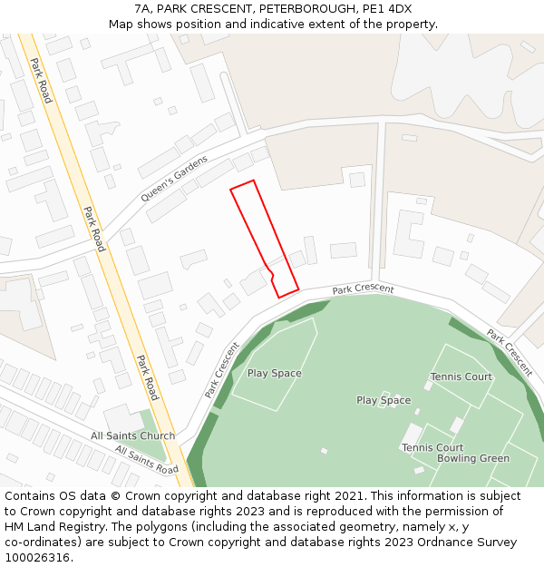 7A, PARK CRESCENT, PETERBOROUGH, PE1 4DX: Location map and indicative extent of plot