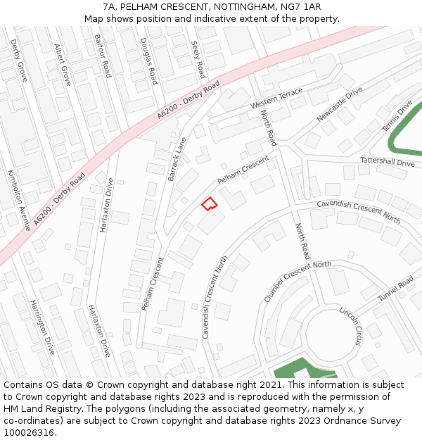 7A, PELHAM CRESCENT, NOTTINGHAM, NG7 1AR: Location map and indicative extent of plot