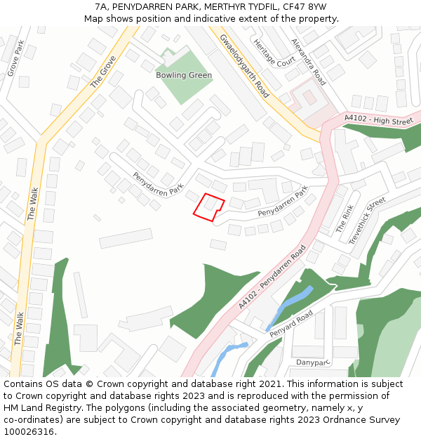 7A, PENYDARREN PARK, MERTHYR TYDFIL, CF47 8YW: Location map and indicative extent of plot
