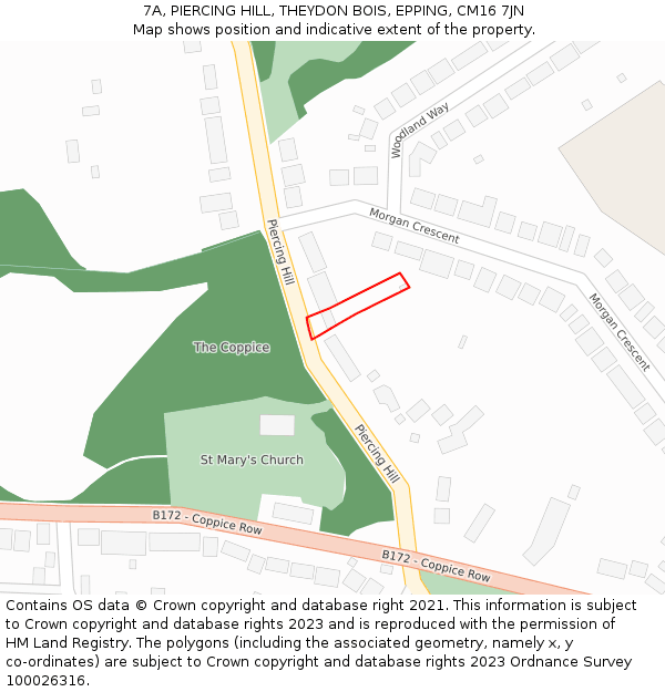 7A, PIERCING HILL, THEYDON BOIS, EPPING, CM16 7JN: Location map and indicative extent of plot