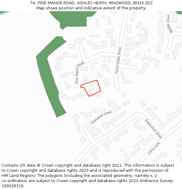 7A, PINE MANOR ROAD, ASHLEY HEATH, RINGWOOD, BH24 2EZ: Location map and indicative extent of plot
