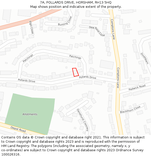7A, POLLARDS DRIVE, HORSHAM, RH13 5HQ: Location map and indicative extent of plot