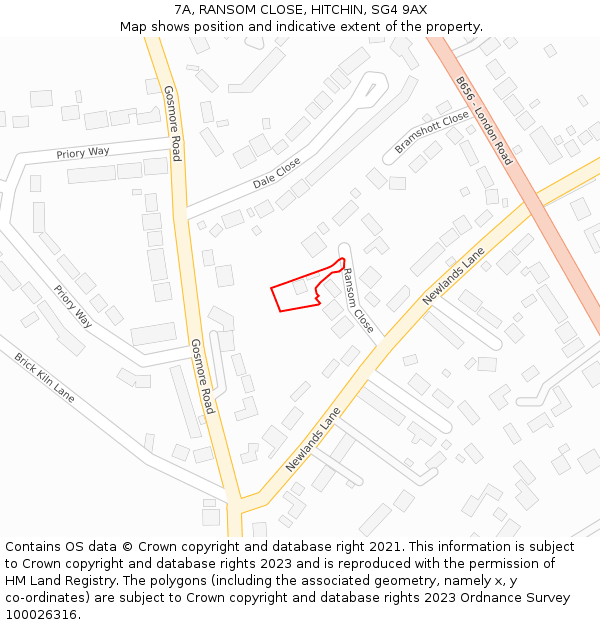 7A, RANSOM CLOSE, HITCHIN, SG4 9AX: Location map and indicative extent of plot