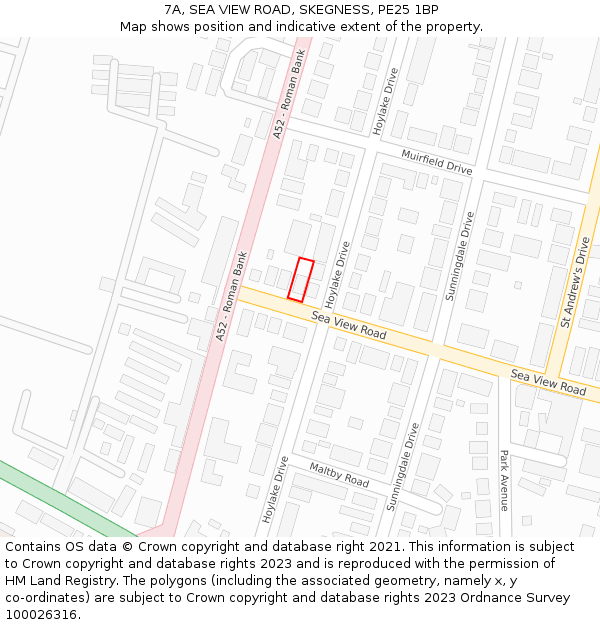 7A, SEA VIEW ROAD, SKEGNESS, PE25 1BP: Location map and indicative extent of plot