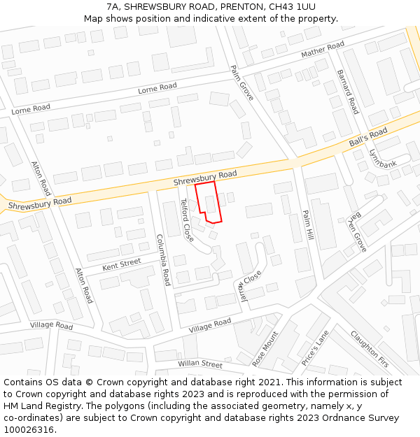 7A, SHREWSBURY ROAD, PRENTON, CH43 1UU: Location map and indicative extent of plot