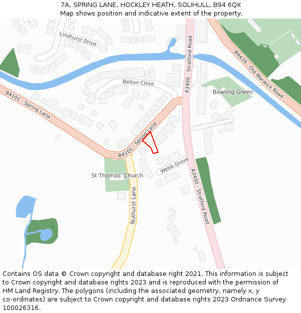 7A, SPRING LANE, HOCKLEY HEATH, SOLIHULL, B94 6QX: Location map and indicative extent of plot