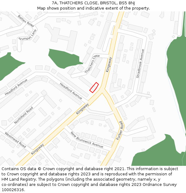 7A, THATCHERS CLOSE, BRISTOL, BS5 8NJ: Location map and indicative extent of plot