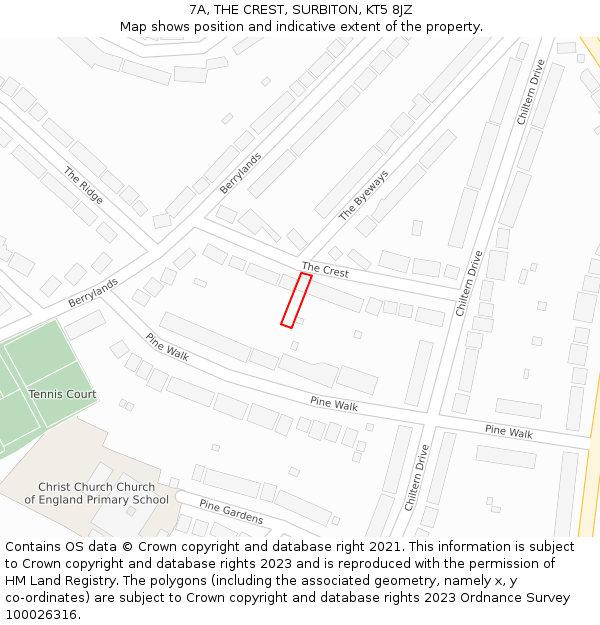 7A, THE CREST, SURBITON, KT5 8JZ: Location map and indicative extent of plot