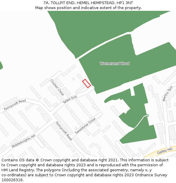 7A, TOLLPIT END, HEMEL HEMPSTEAD, HP1 3NT: Location map and indicative extent of plot