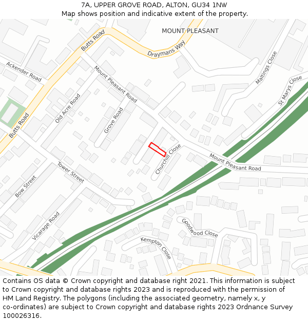 7A, UPPER GROVE ROAD, ALTON, GU34 1NW: Location map and indicative extent of plot