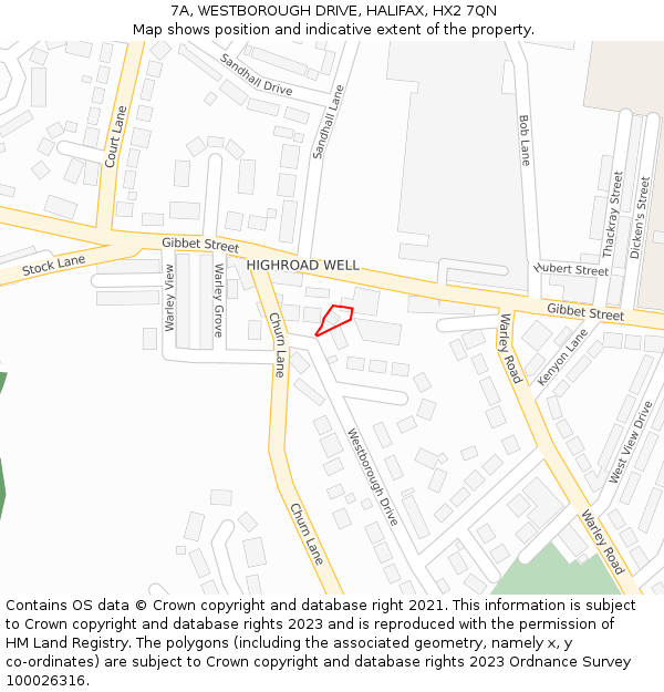 7A, WESTBOROUGH DRIVE, HALIFAX, HX2 7QN: Location map and indicative extent of plot