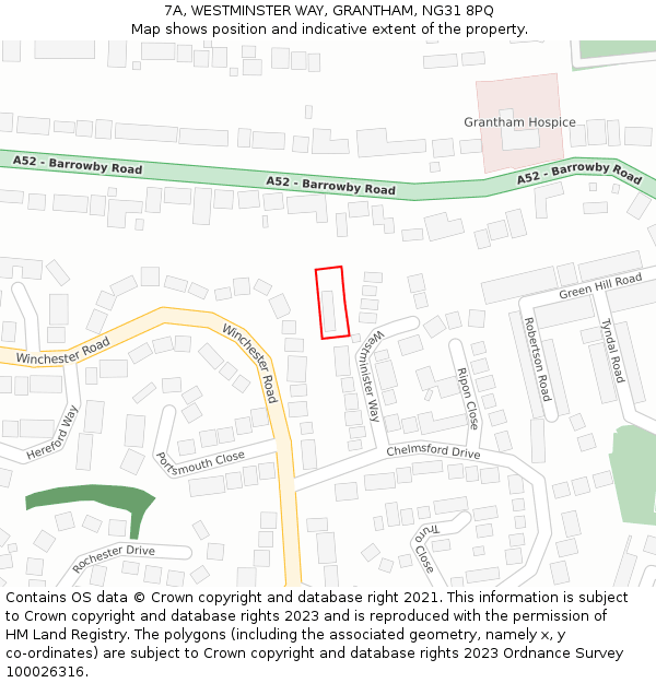 7A, WESTMINSTER WAY, GRANTHAM, NG31 8PQ: Location map and indicative extent of plot