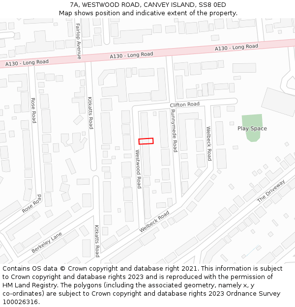 7A, WESTWOOD ROAD, CANVEY ISLAND, SS8 0ED: Location map and indicative extent of plot