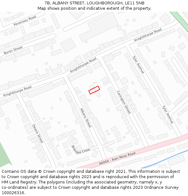 7B, ALBANY STREET, LOUGHBOROUGH, LE11 5NB: Location map and indicative extent of plot