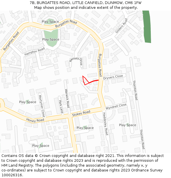 7B, BURGATTES ROAD, LITTLE CANFIELD, DUNMOW, CM6 1FW: Location map and indicative extent of plot