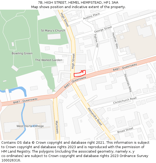 7B, HIGH STREET, HEMEL HEMPSTEAD, HP1 3AA: Location map and indicative extent of plot