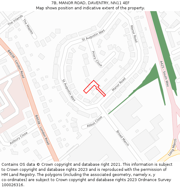 7B, MANOR ROAD, DAVENTRY, NN11 4EF: Location map and indicative extent of plot