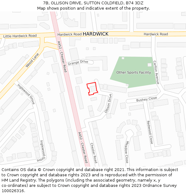 7B, OLLISON DRIVE, SUTTON COLDFIELD, B74 3DZ: Location map and indicative extent of plot