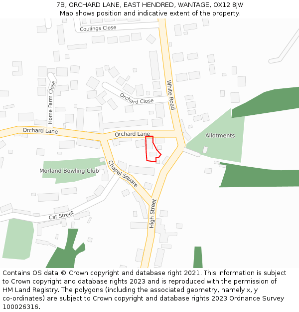 7B, ORCHARD LANE, EAST HENDRED, WANTAGE, OX12 8JW: Location map and indicative extent of plot