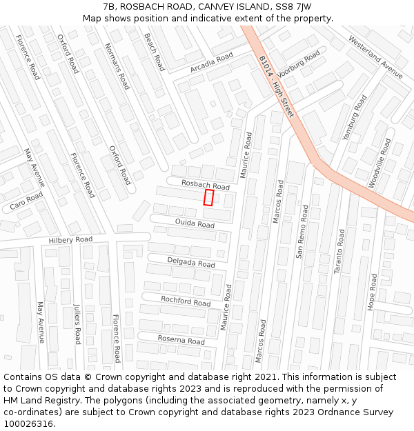 7B, ROSBACH ROAD, CANVEY ISLAND, SS8 7JW: Location map and indicative extent of plot